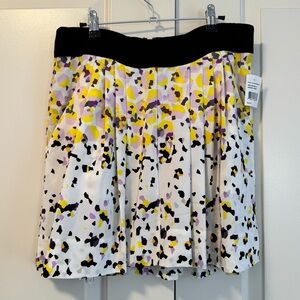 NWT Diane Von Furstenberg White Black Yellow A-Line Pleated Skirt Leman Silk Sz8
